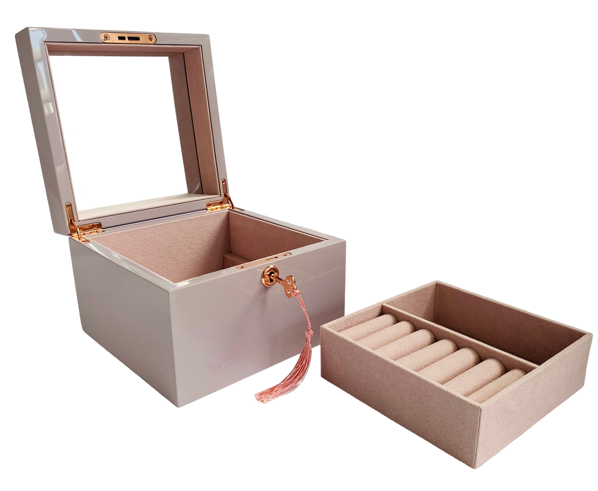 Small Lilac High Gloss Wood Jewellery Box L19cm