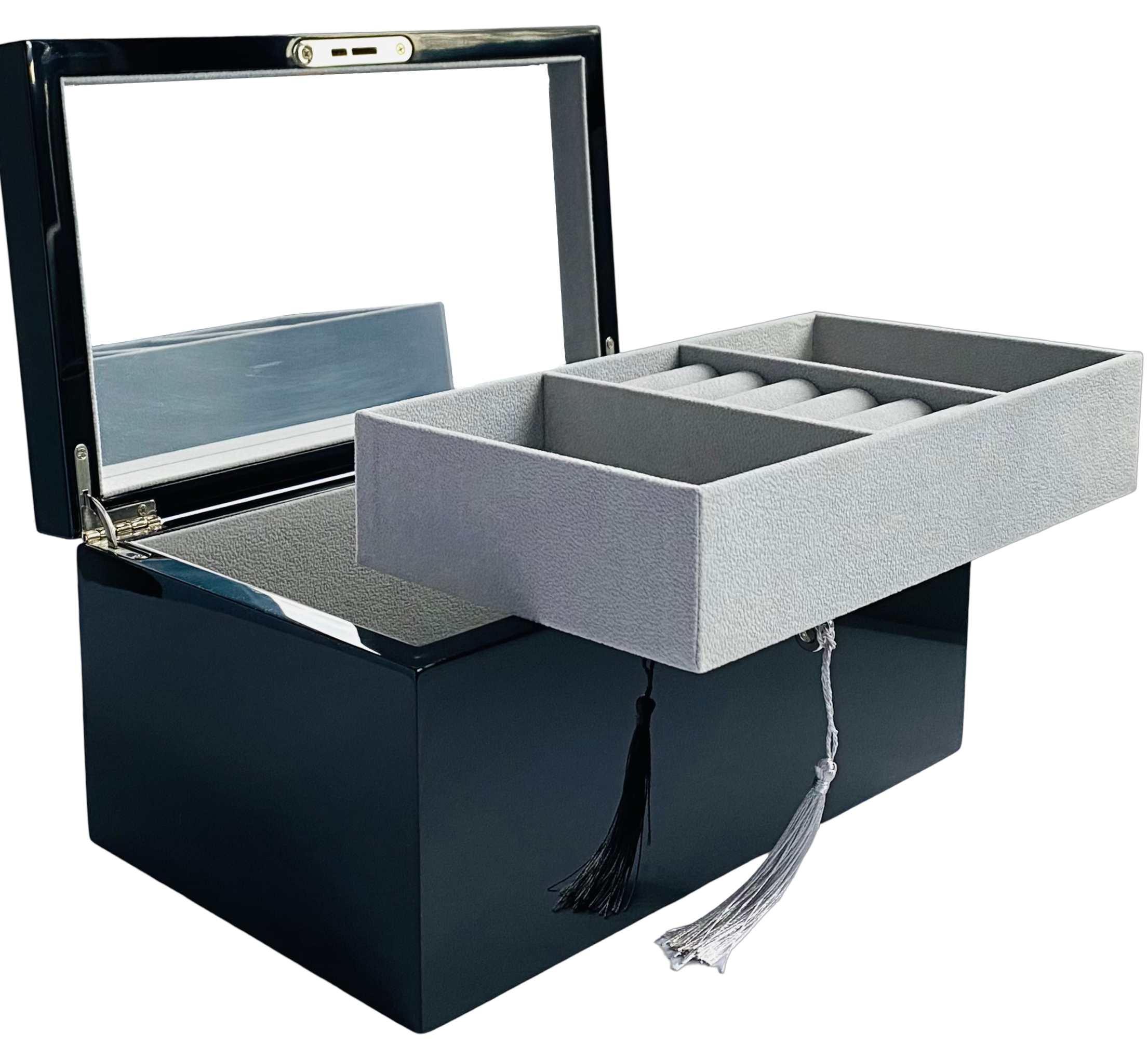 Black High Gloss Wood Jewellery Box L28cm