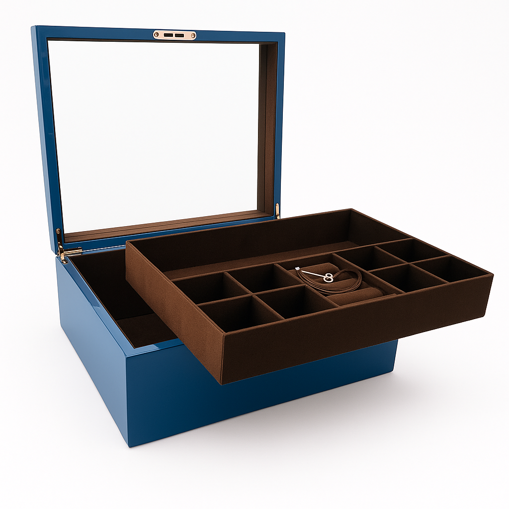 Azure High Gloss Wood Jewellery Box L35cm