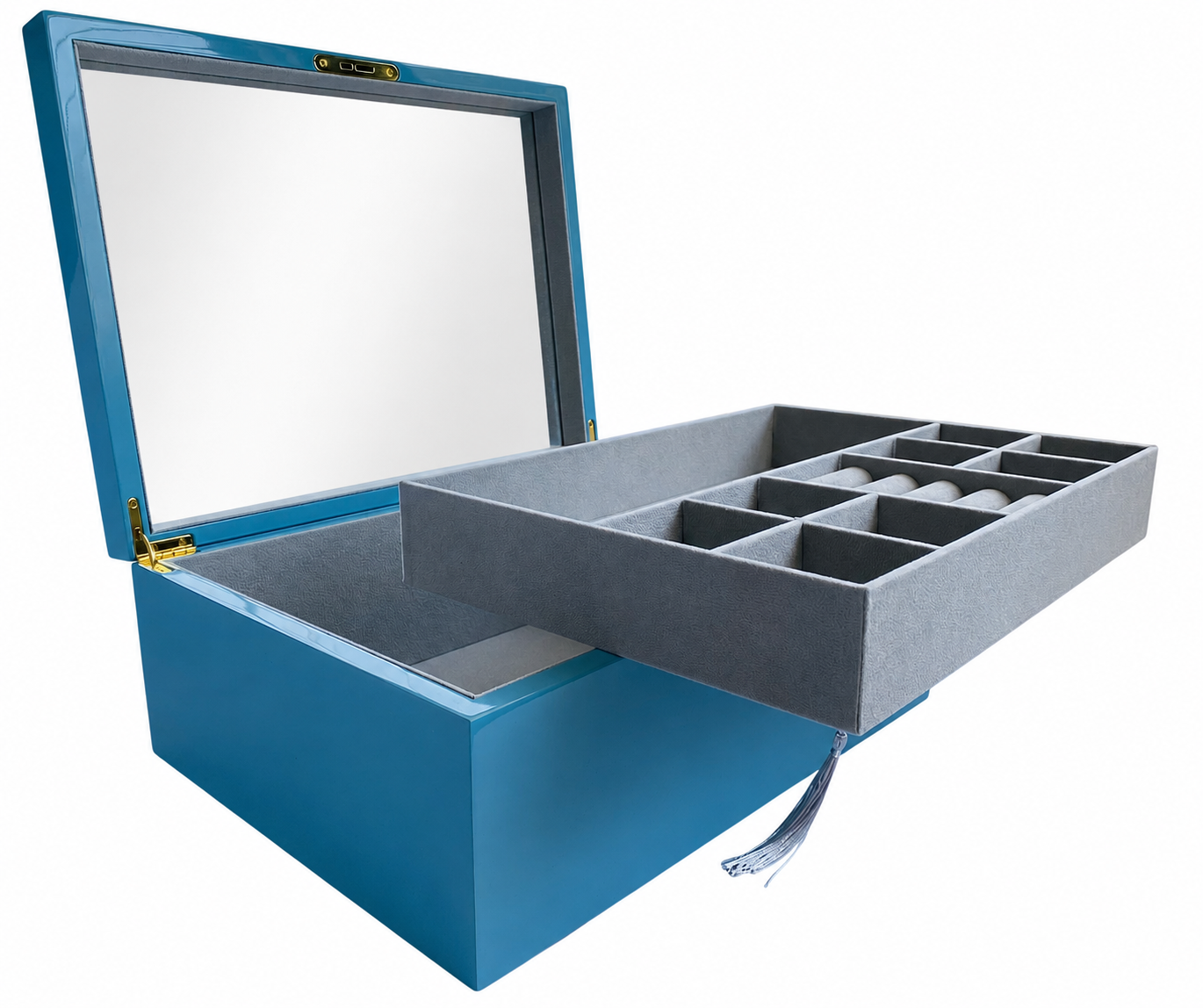 Blue High Gloss Wood Jewellery Box L35cm