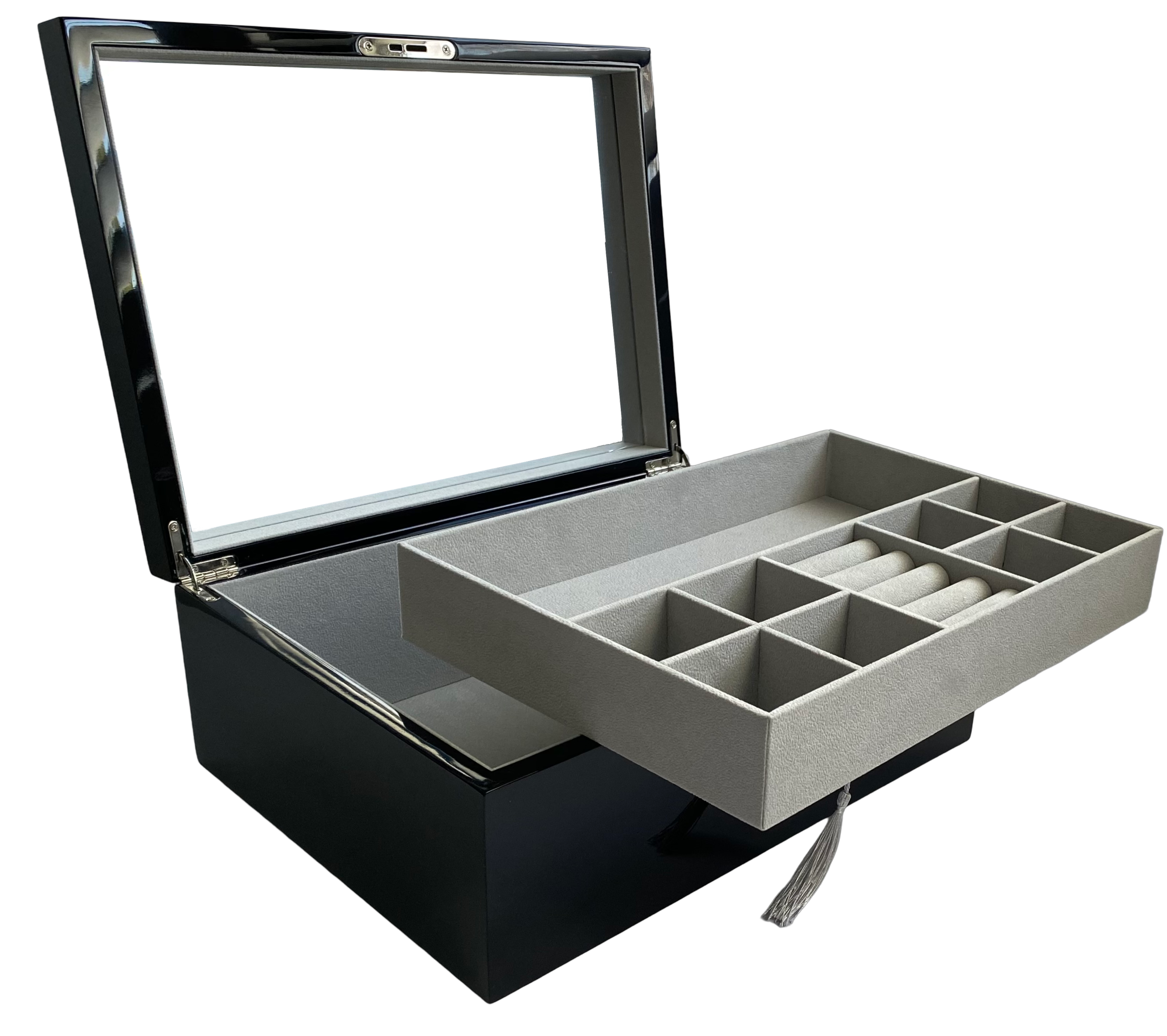 Black High Gloss Wood Jewellery Box L35cm