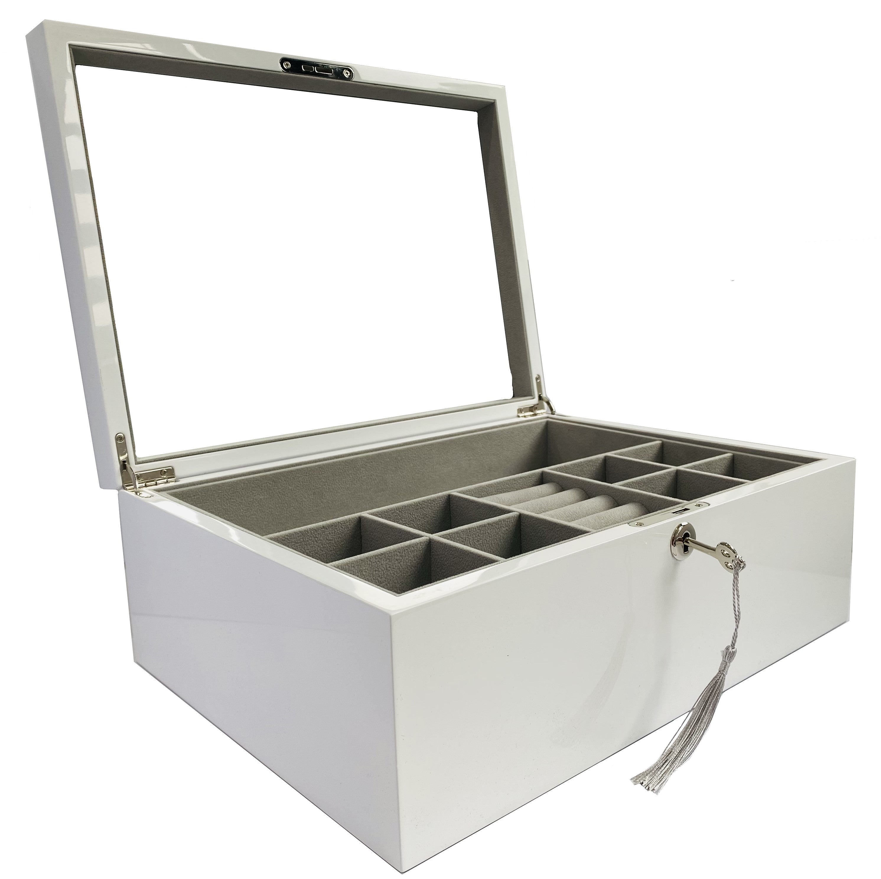 White High Gloss Wood Jewellery Box L35cm