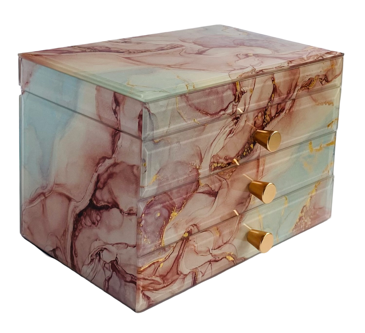 Coral Marble Glass 2-Drawer Jewellery Box L22cm