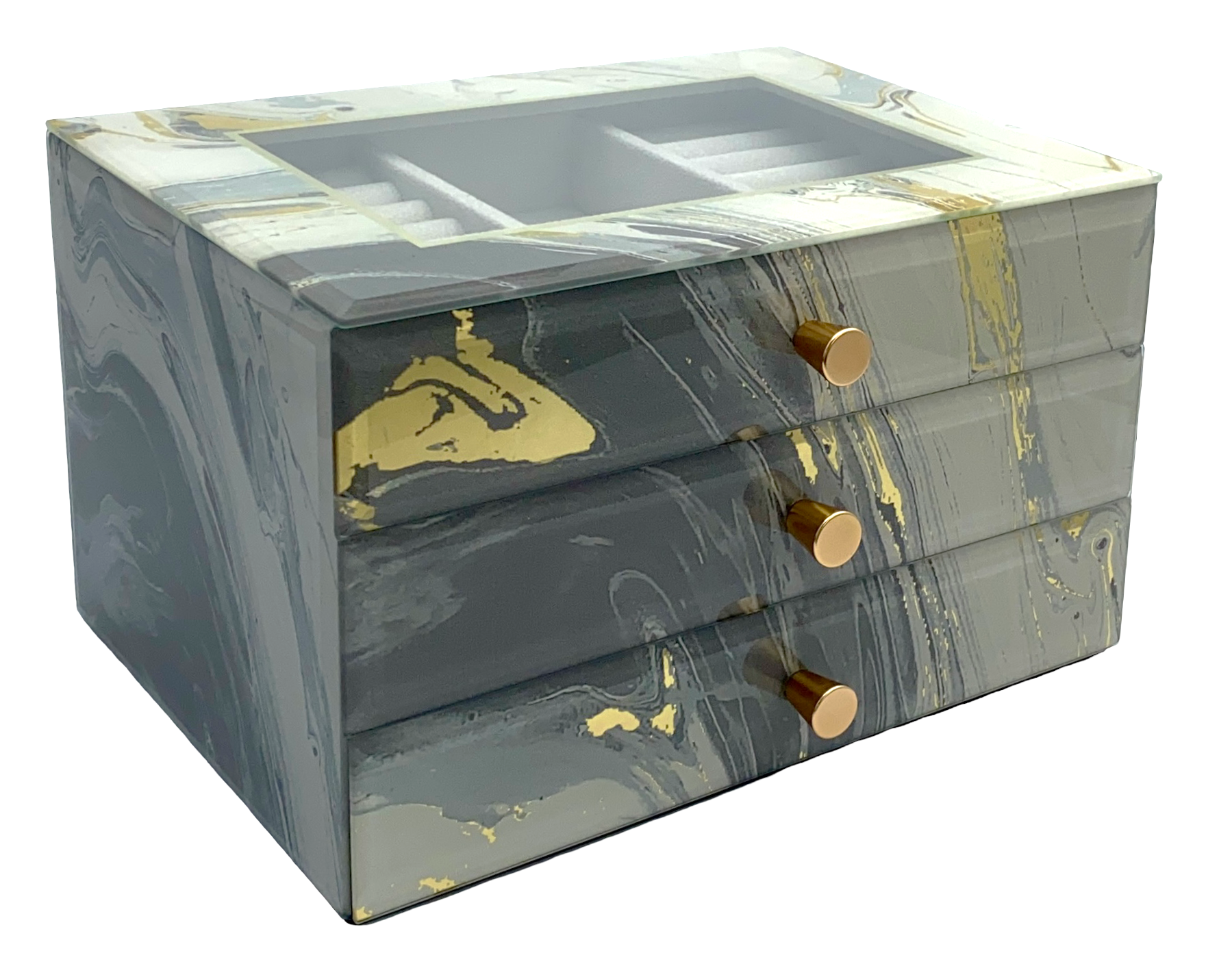 Grey Marble Glass 3-Drawer Jewellery Box L26cm