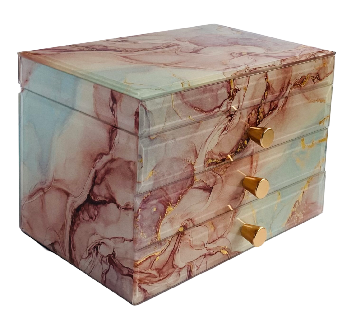 Coral Marble Glass 2-Drawer Jewellery Box L22cm
