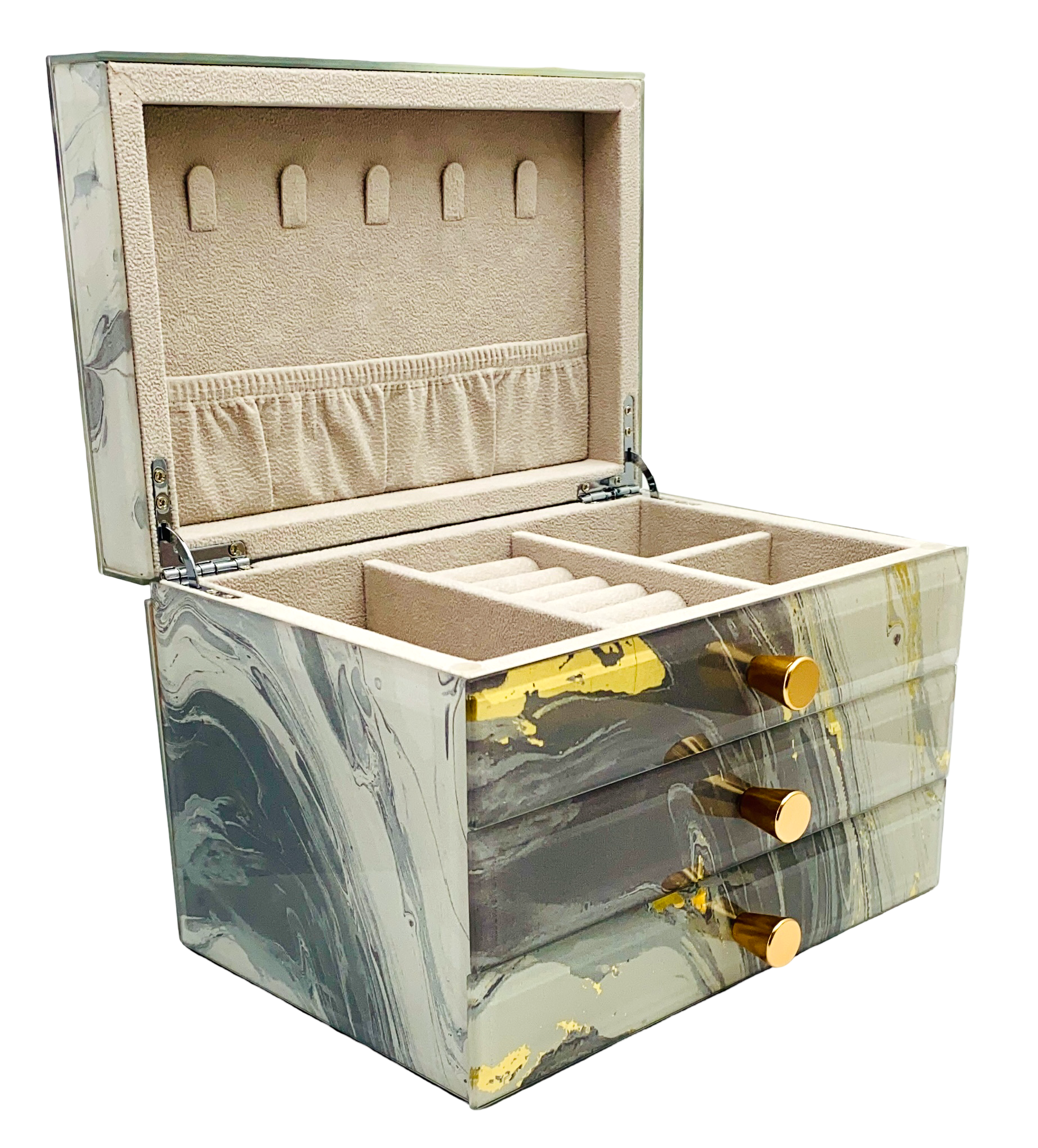 Grey Marble Glass 2-Drawer Jewellery Box L22cm