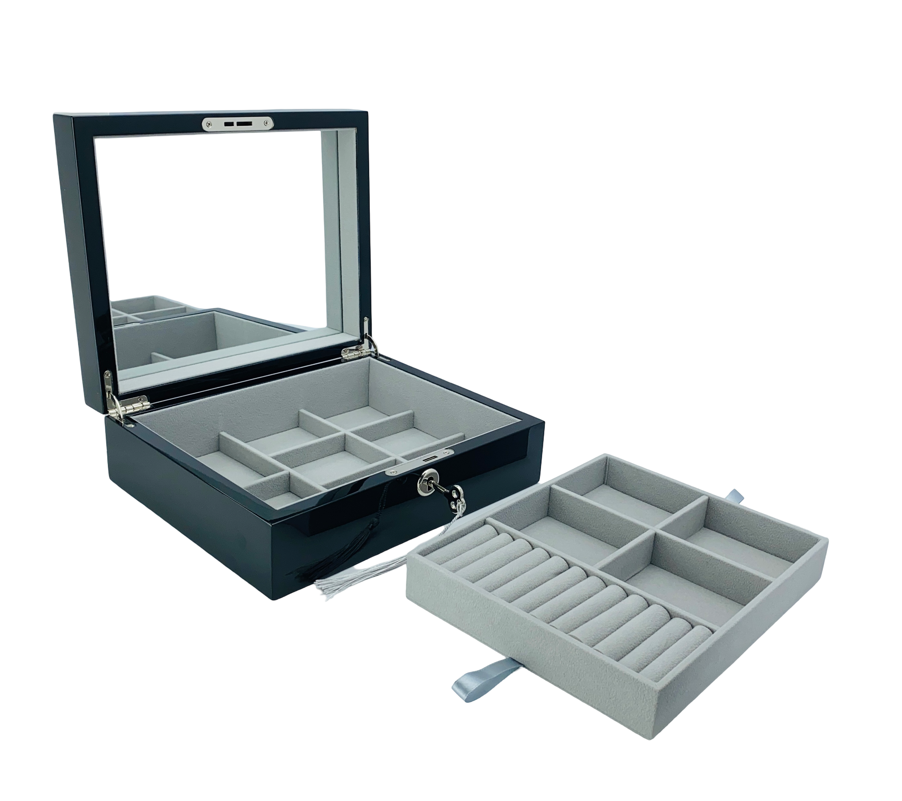 Black High Gloss Wood Jewellery Box L24cm