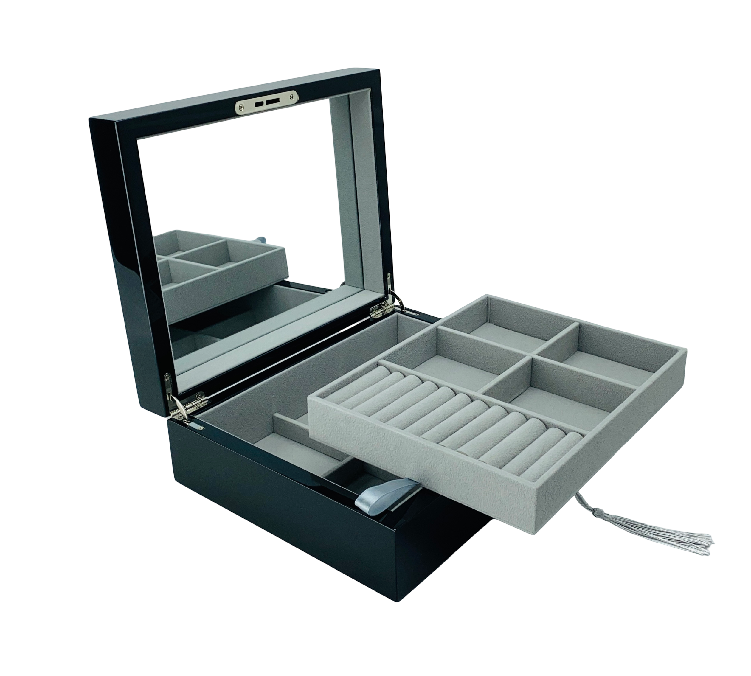 Black High Gloss Wood Jewellery Box L24cm