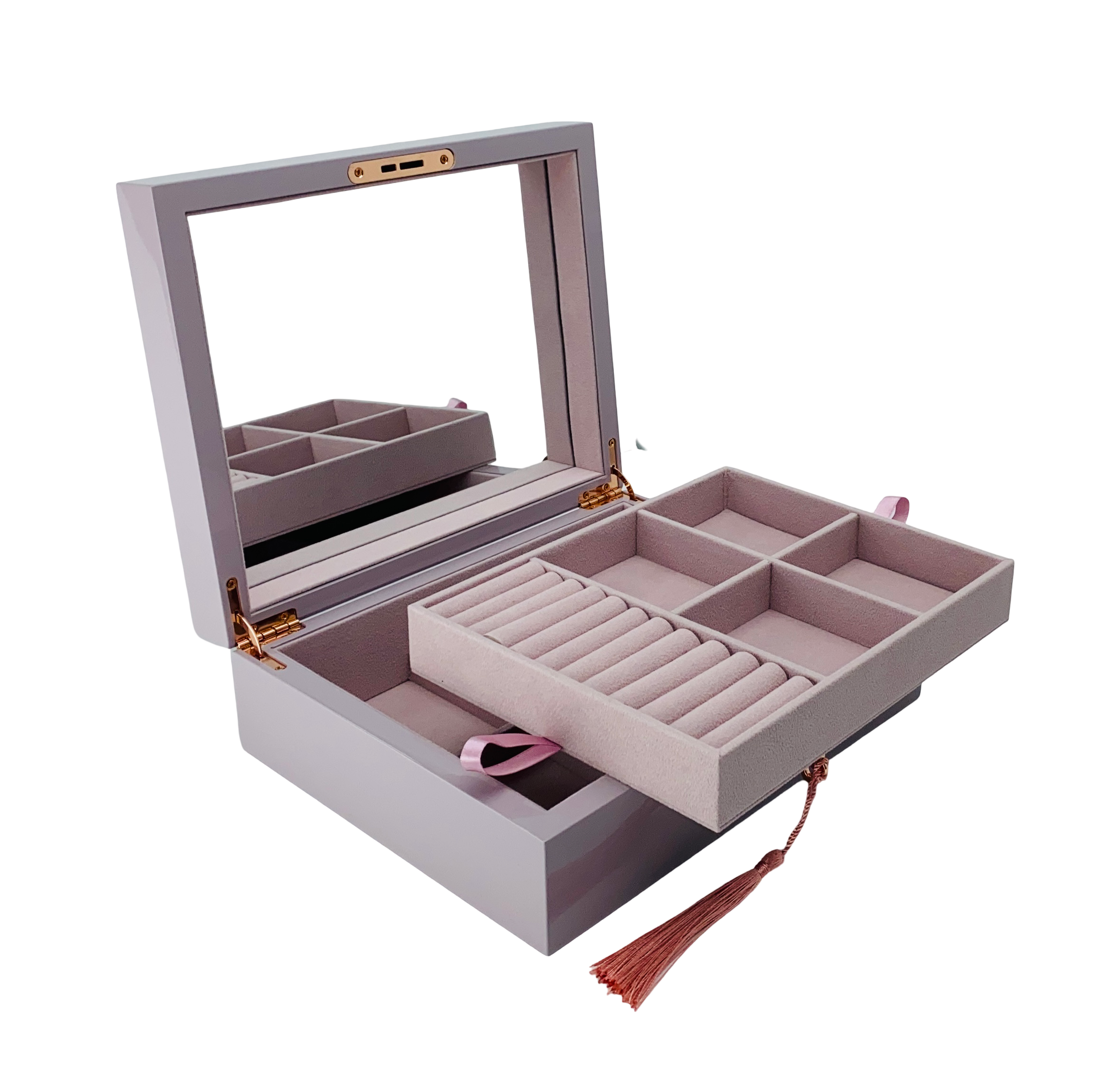 Lilac High Gloss Wood Jewellery Box L24cm