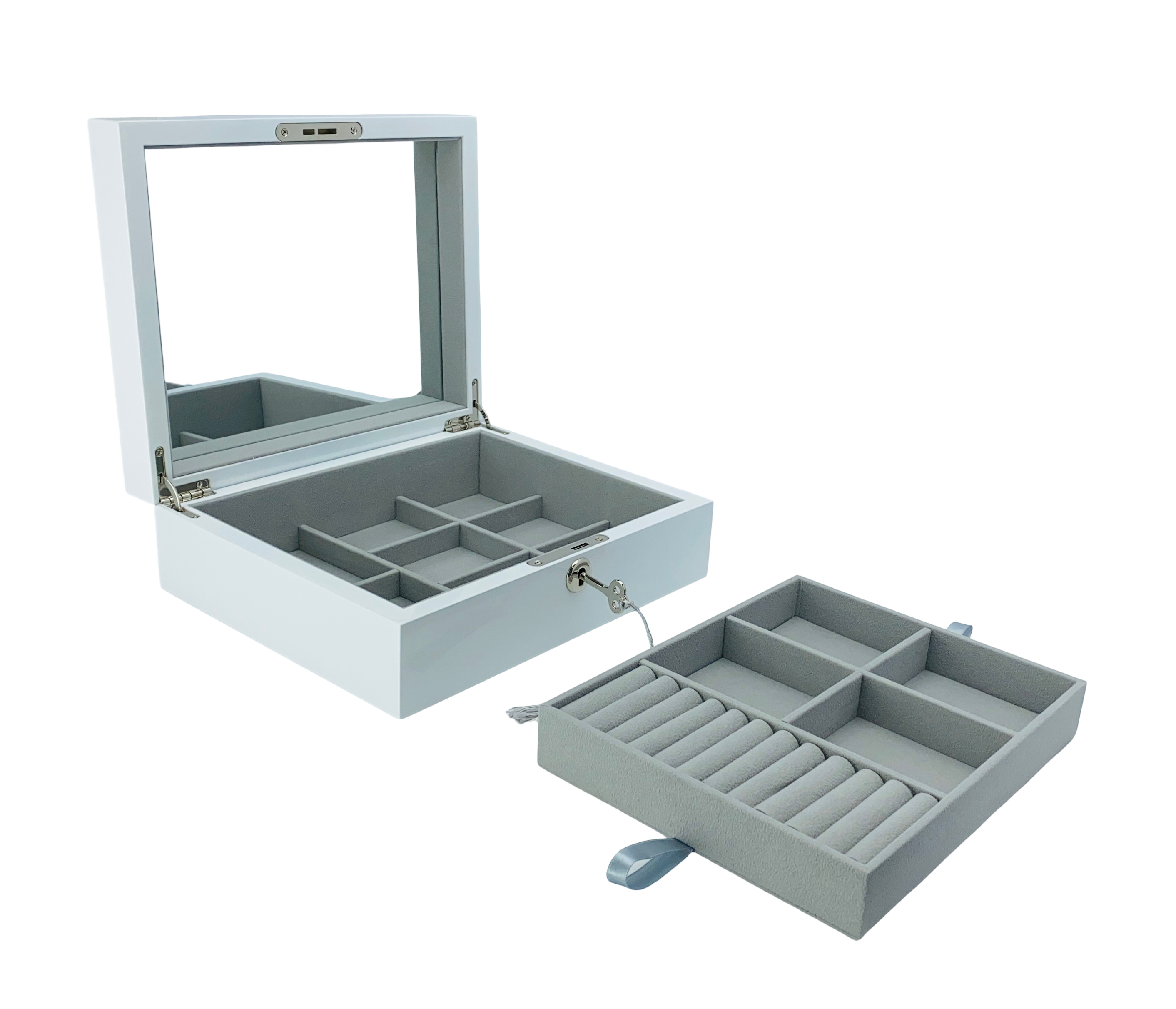 White High Gloss Wood Jewellery Box L24cm