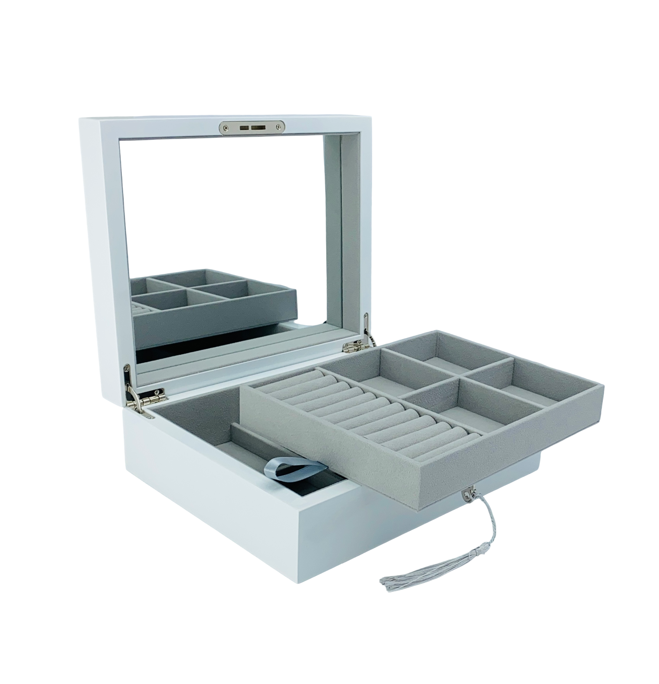 White High Gloss Wood Jewellery Box L24cm