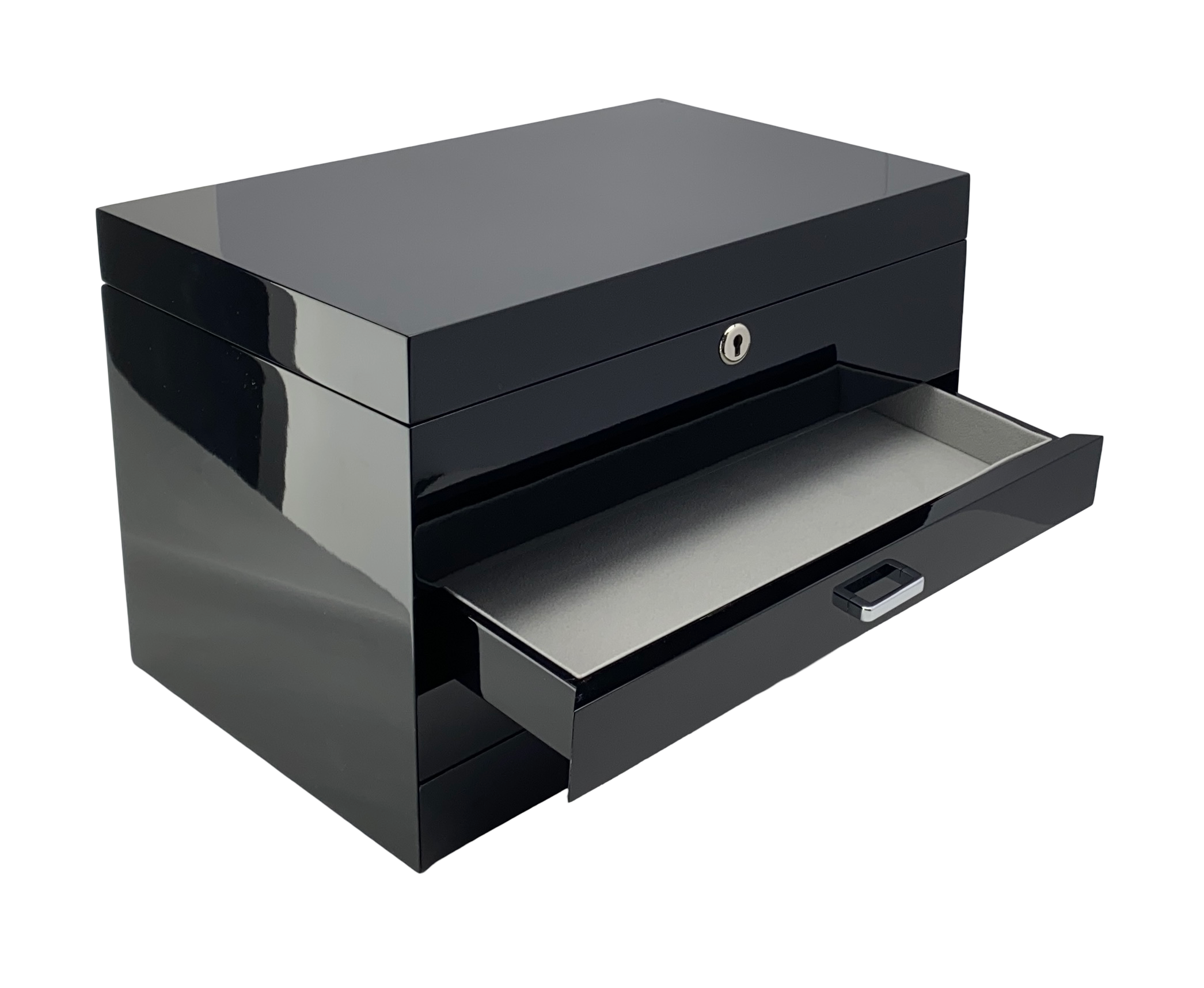 Very Large Black High Gloss 3-Drawer Wooden Jewellery Box with Liftout Tray L35cm