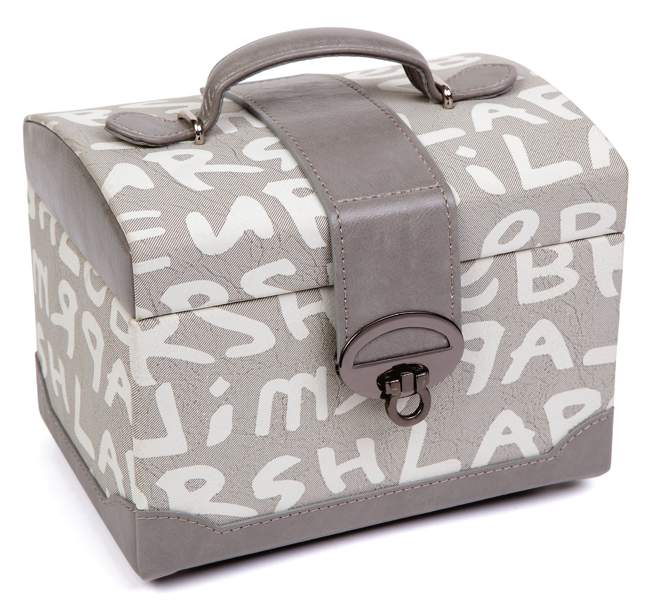 Medium Letter Print Faux Leather Travel Jewellery Box L18cm