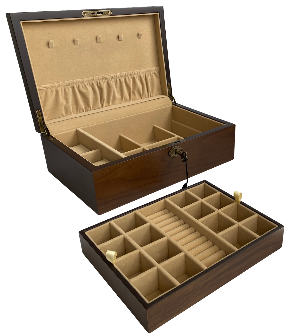 European Walnut Matte Finish Jewellery Box with Liftout Tray – 30cm