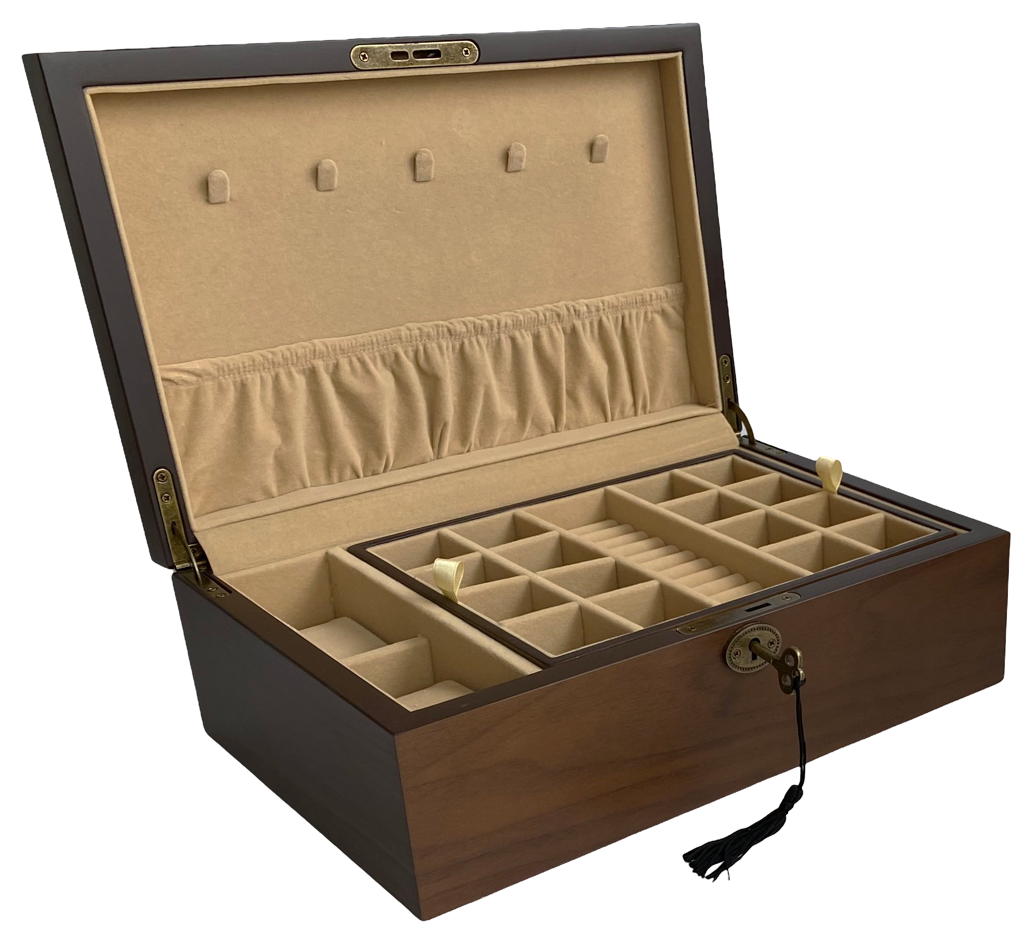 European Walnut Matte Finish Wood Jewellery Box L30cm