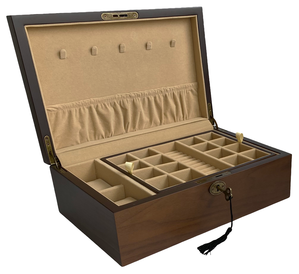 European Walnut Matte Finish Jewellery Box with Liftout Tray – 30cm