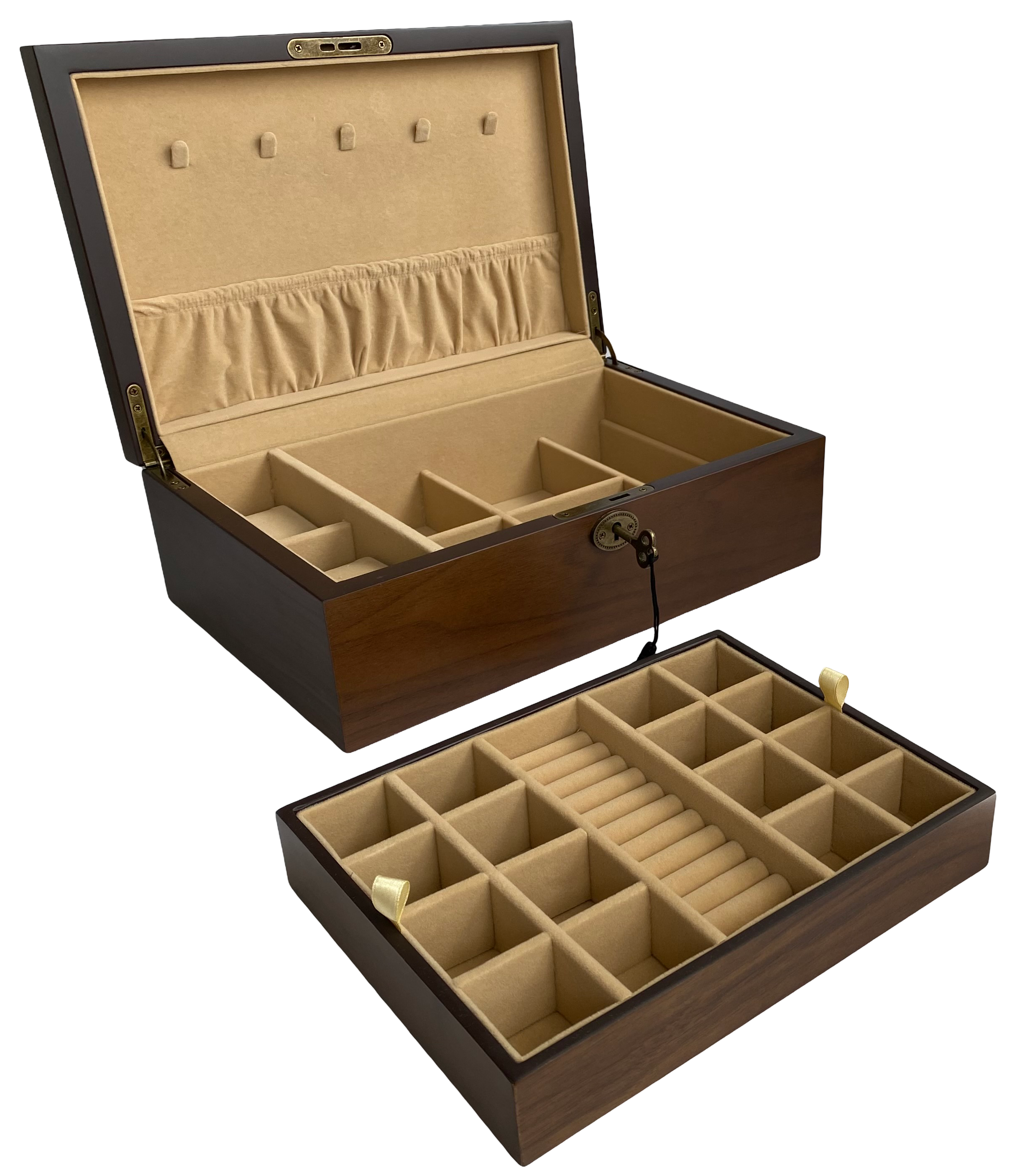 European Walnut Matte Finish Wood Jewellery Box L30cm