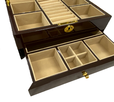 European Walnut High Gloss Wooden Jewellery Box, Length 28cm