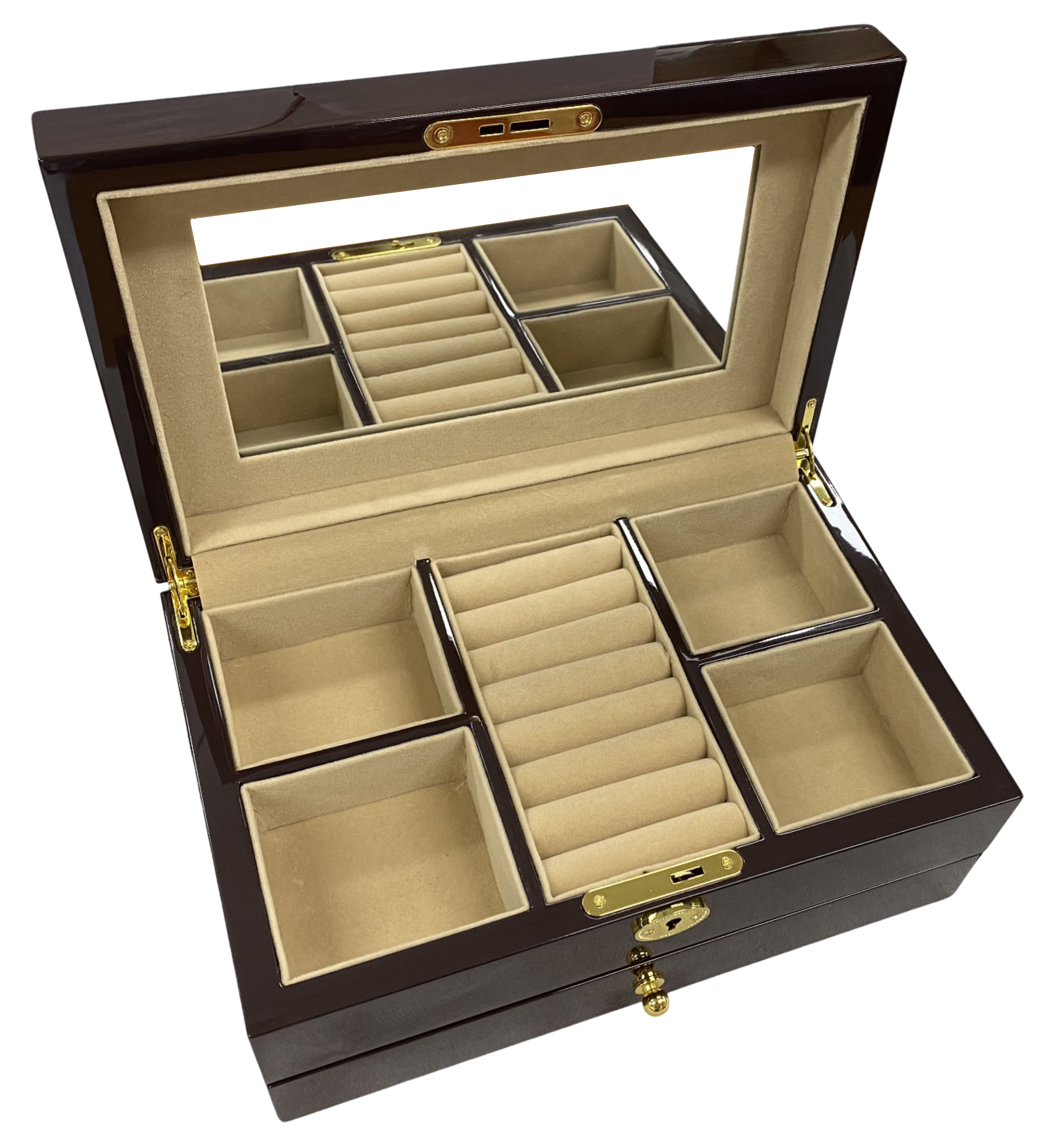 European Walnut High Gloss Wooden Jewellery Box, Length 28cm