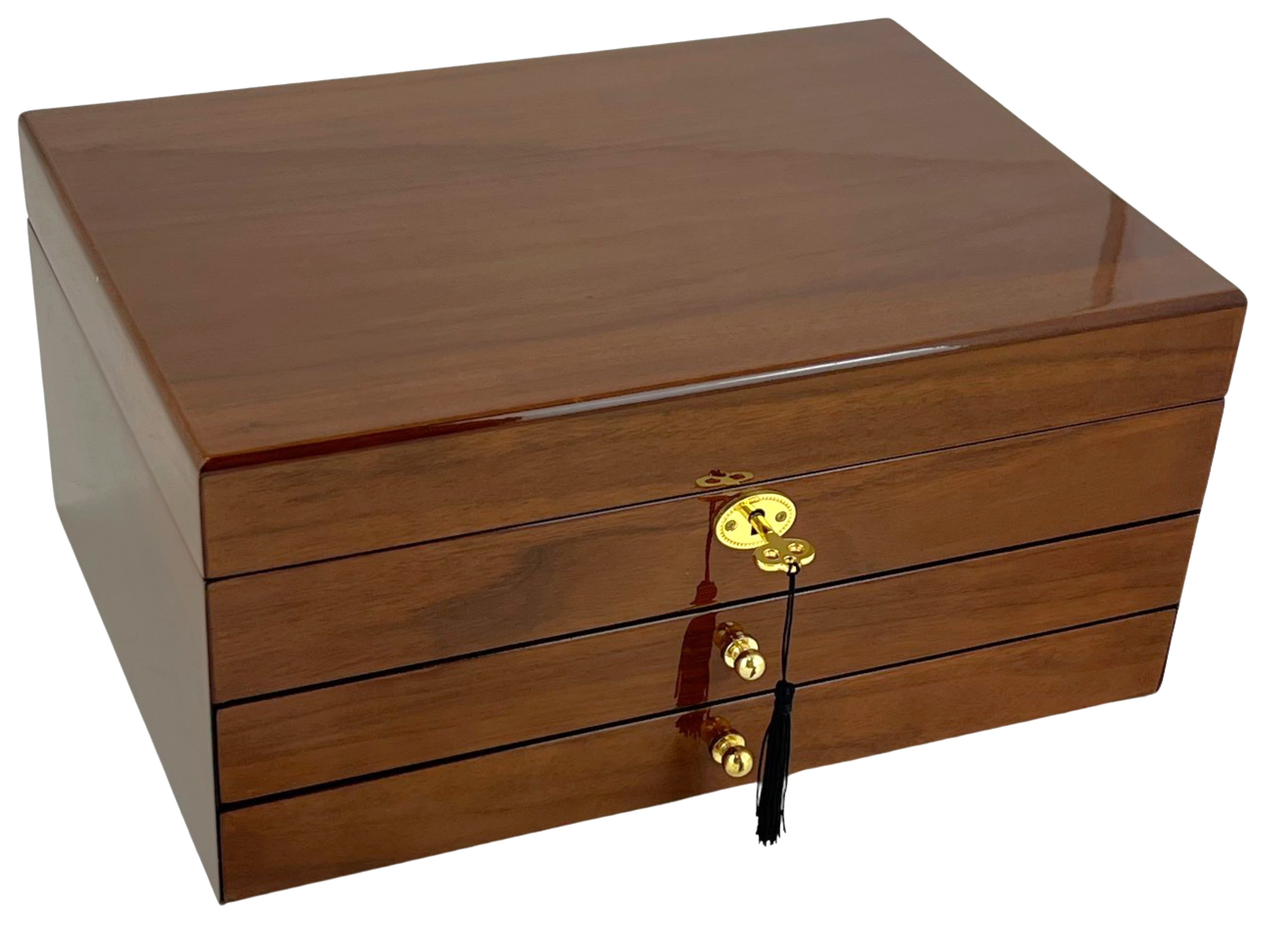 European Walnut High Gloss 2-Drawer Wooden Jewellery Box L35cm