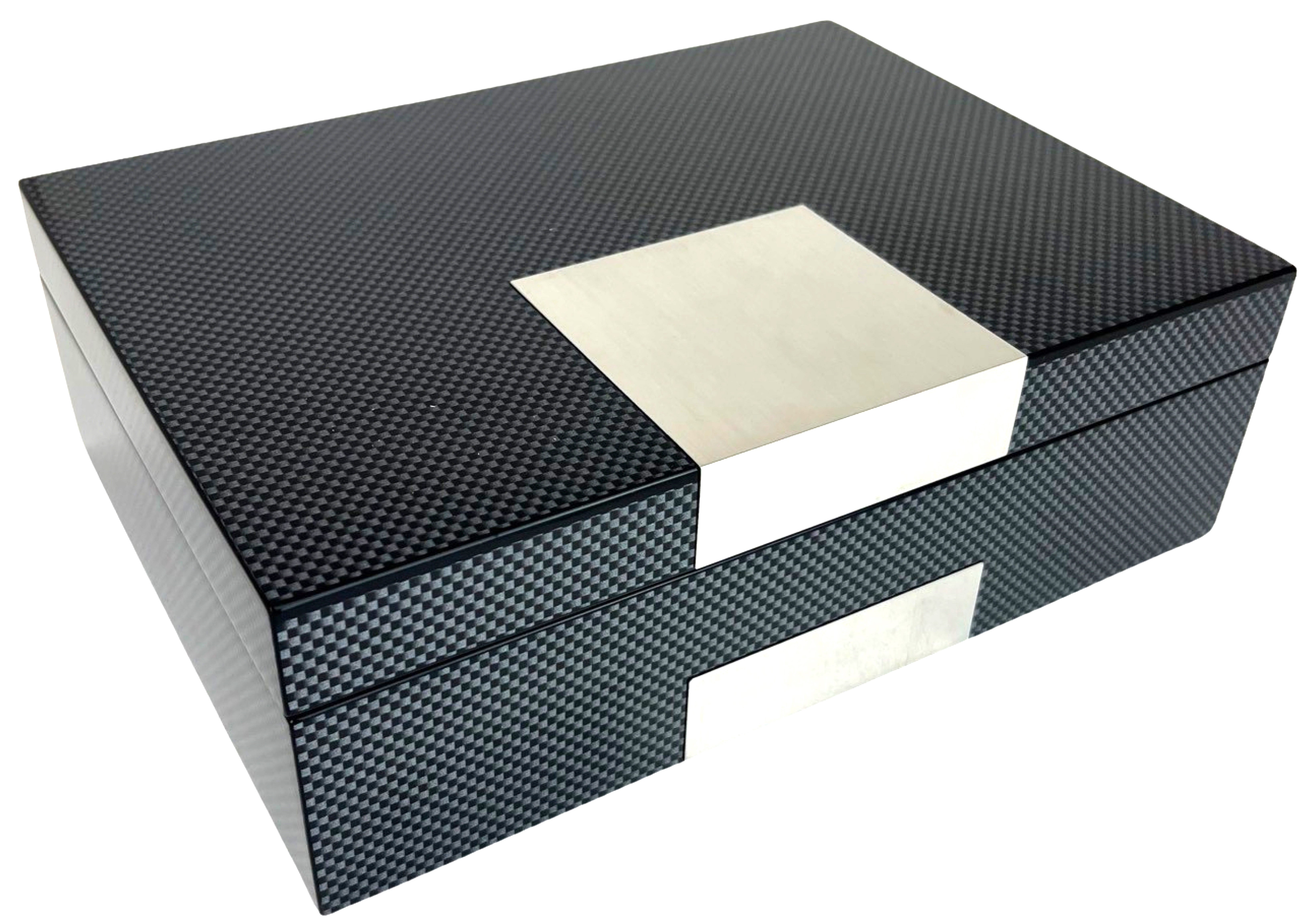 Carbon Fibre Finished High Gloss Watch and Jewellery Box, Length 25cm