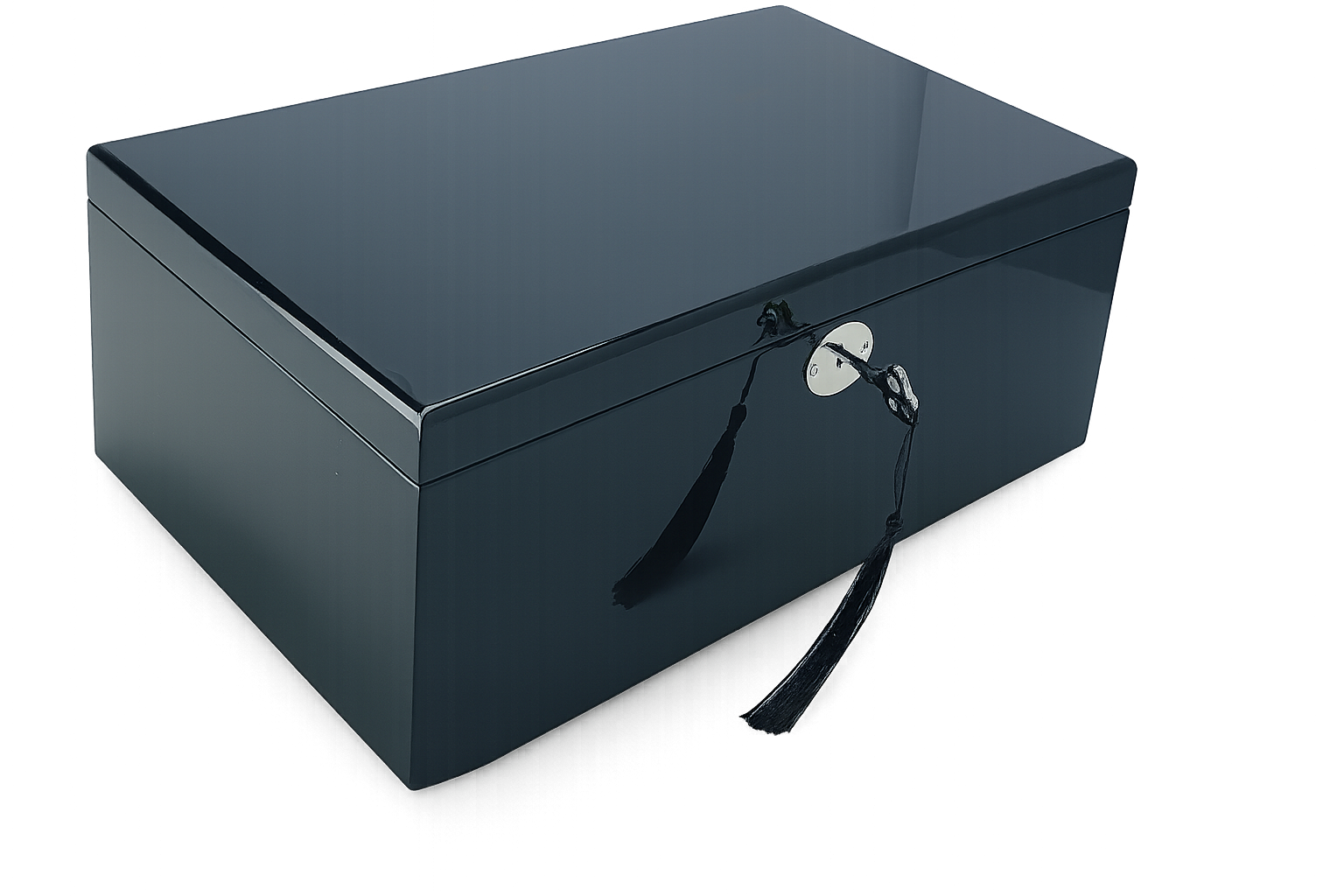 Black High Gloss Wood Jewellery Box with Full-Size Liftout Tray L30cm
