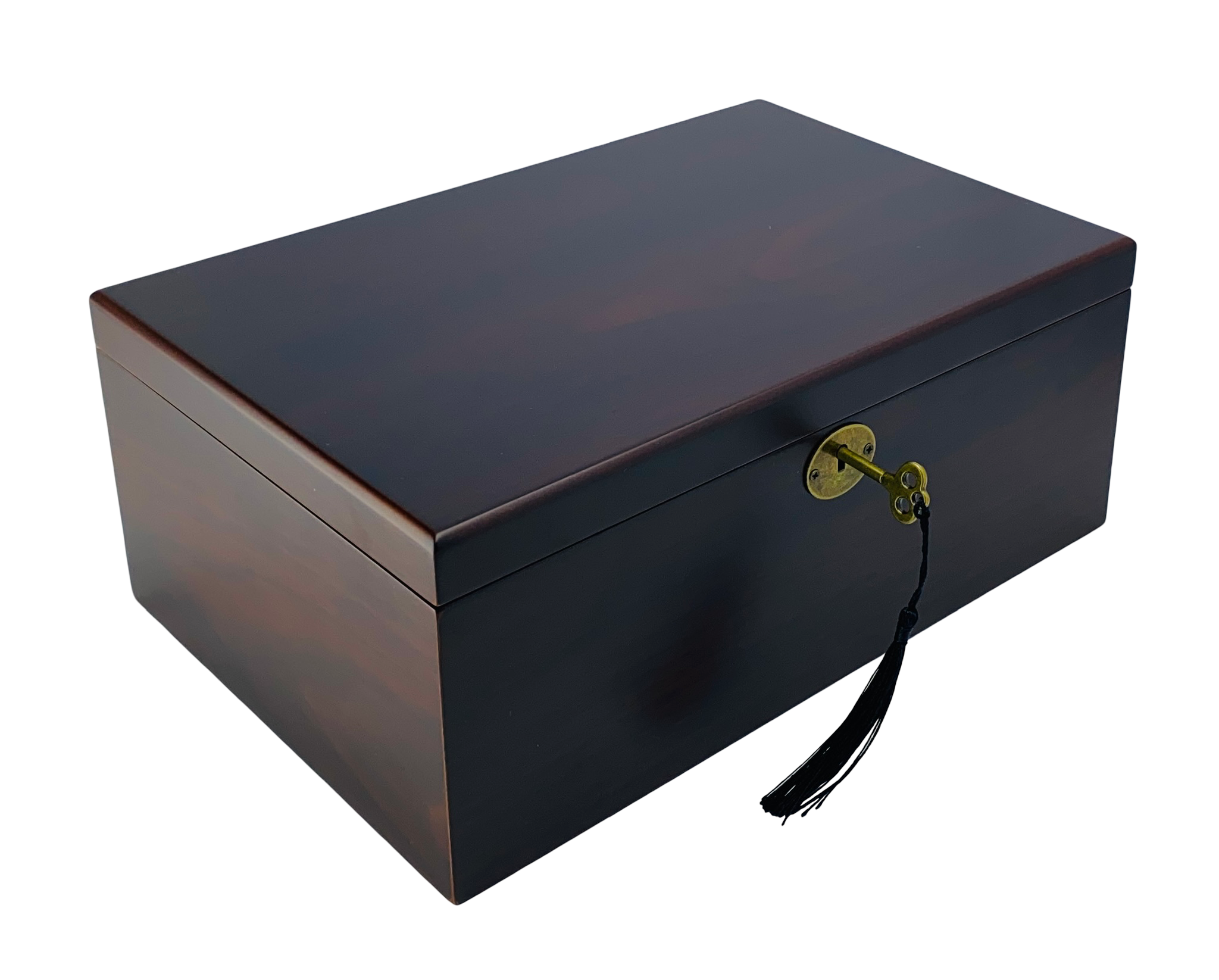 European Walnut Matte Finish Wood Jewellery Box with Full-Size Liftout Tray L30cm