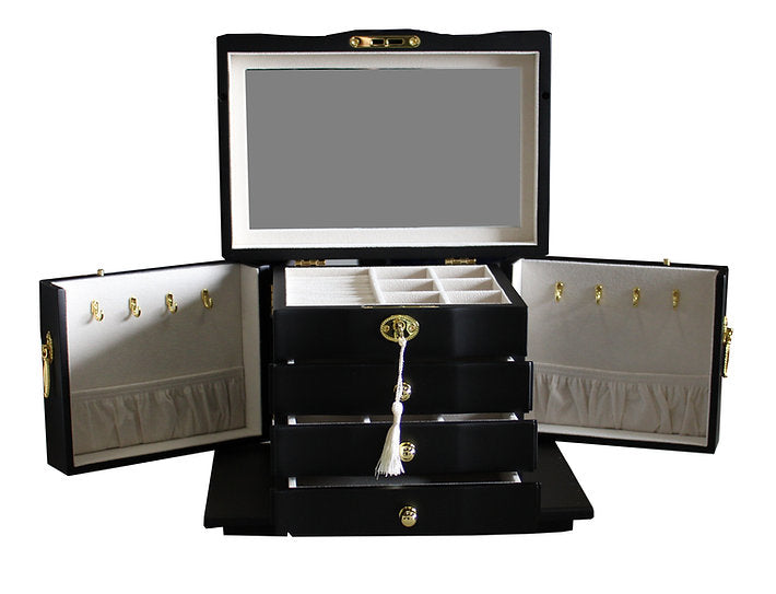 Harrowdene Matt Black Jewellery Box, 3-Drawer & 2-Side Panels
