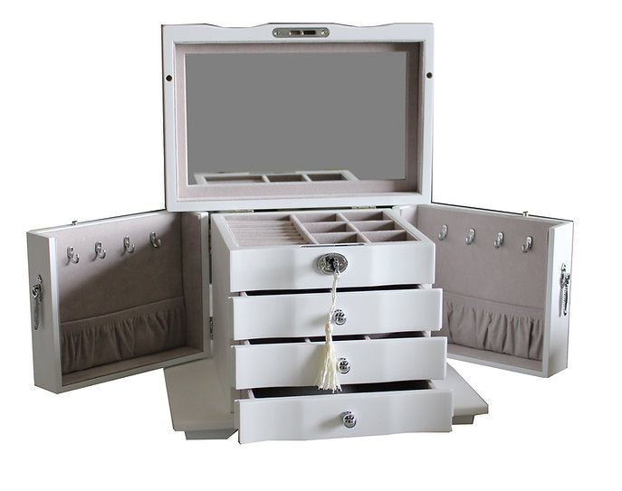 Harrowdene Matt White Jewellery Box, 3-Drawer and 2-Side Panels