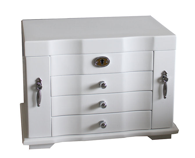 Matte White Jewellery Box, 3-Drawer and 2-Side Panels L28cm