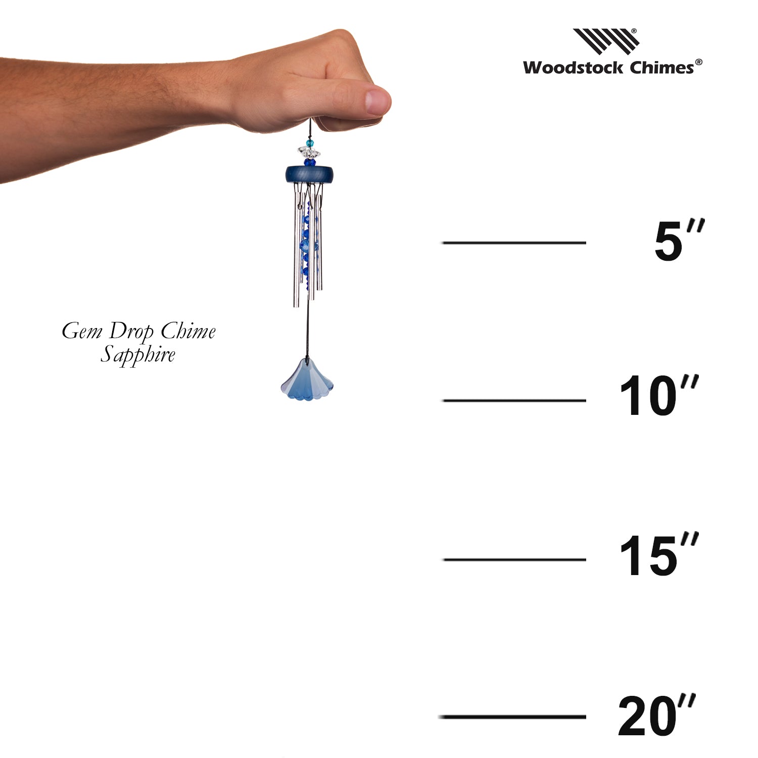 Woodstock Gem Drop Chime - Sapphire size guide