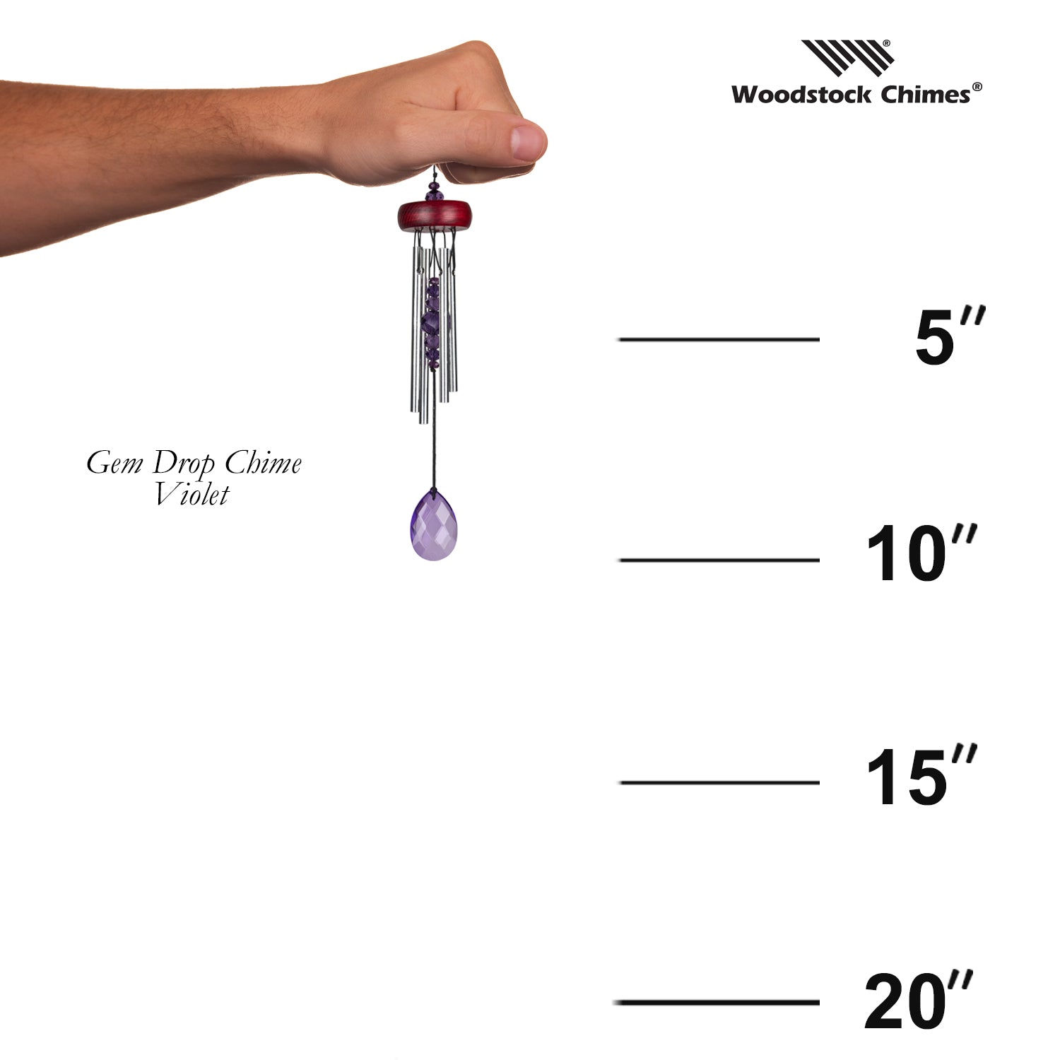 Woodstock Gem Drop Chime - Violet size guide