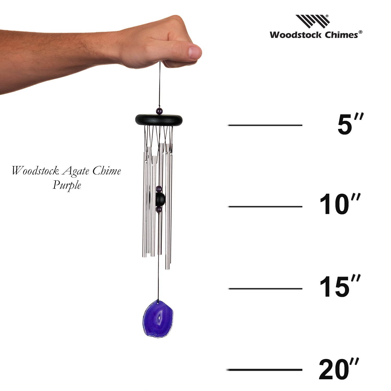 Woodstock Agate Chime Purple size guide