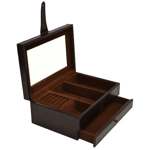 Dark Brown Buffalo Leather Jewellery Box, Length 29cm