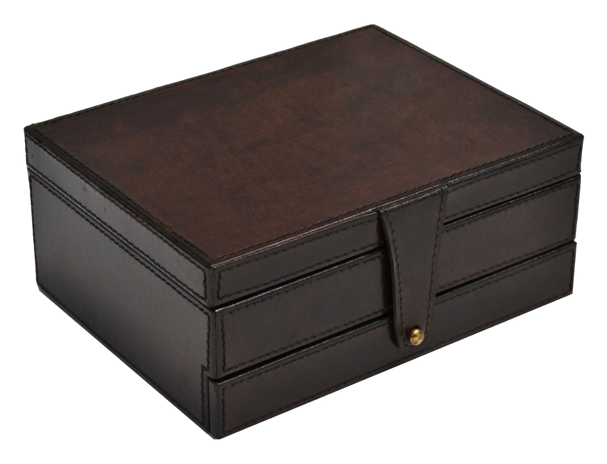 Dark Brown Buffalo Leather Jewellery Box, Length 29cm