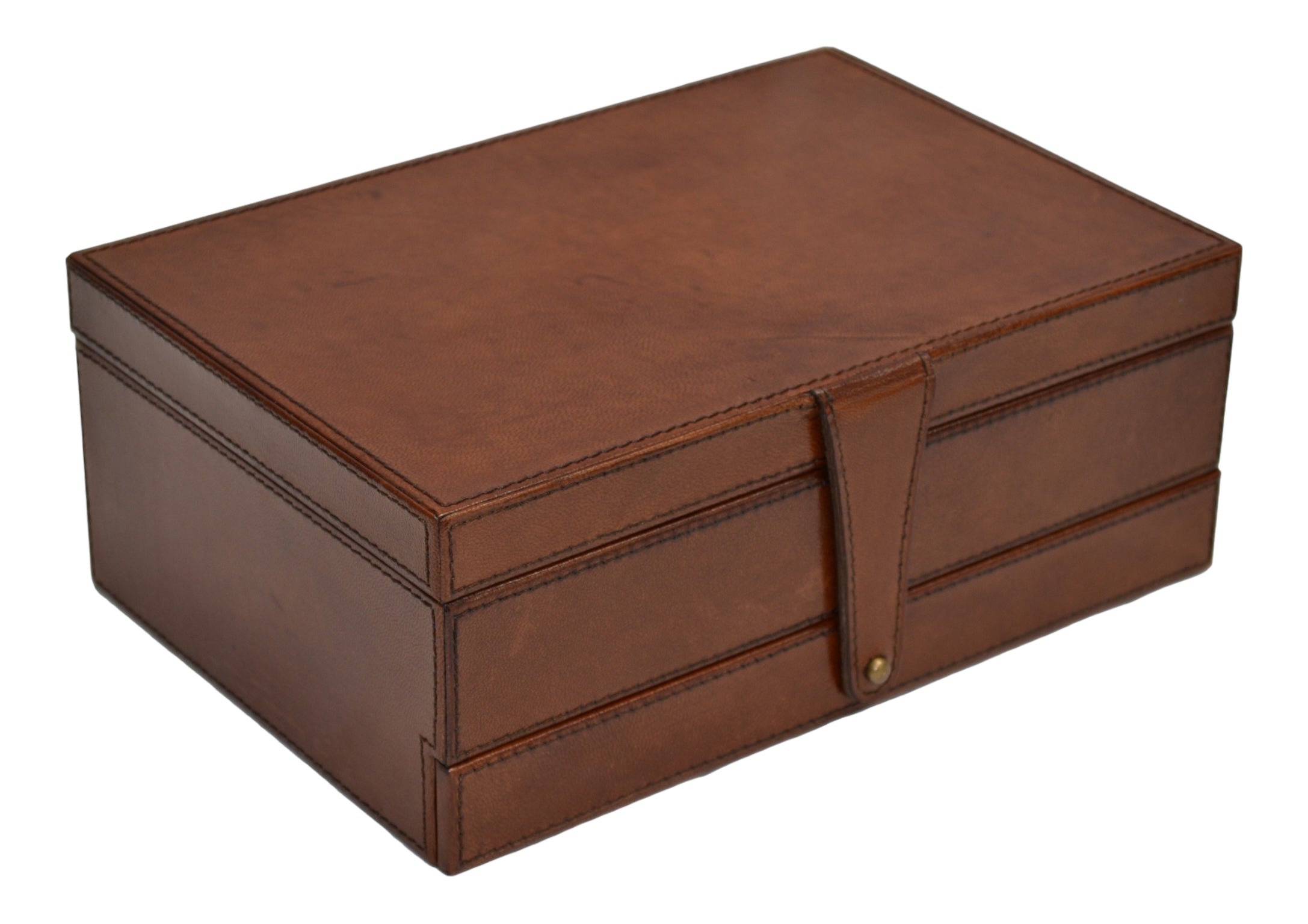 Tan Buffalo Leather Jewellery Box L29cm