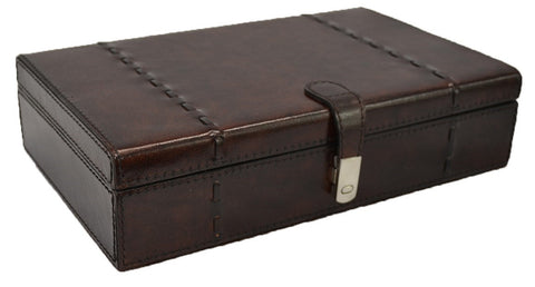 Dark Brown Buffalo Leather Jewellery Box, Length 27cm