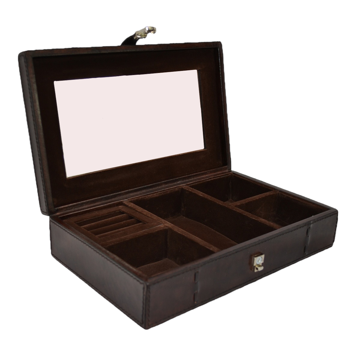 Dark Brown Buffalo Leather Jewellery Box, Length 27cm