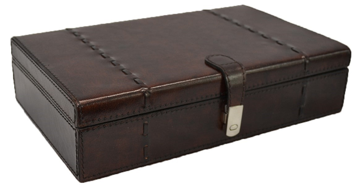 Dark Brown Buffalo Leather Jewellery Box L27cm