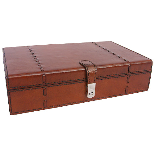 Tan Buffalo Leather Jewellery Box L27cm
