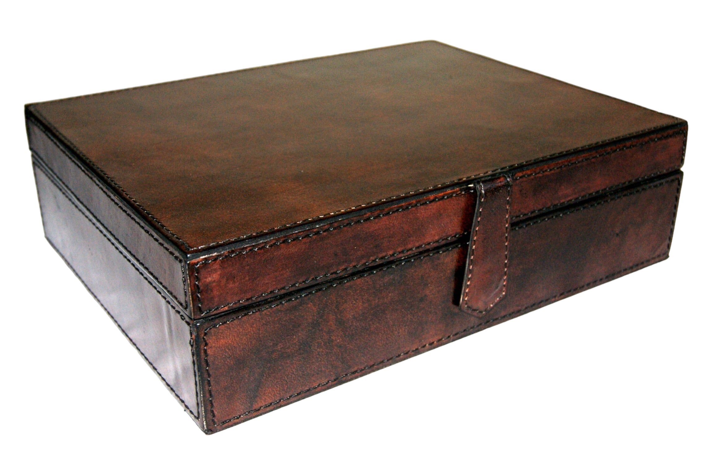 Dark Brown Buffalo Leather Jewellery Box L28cm
