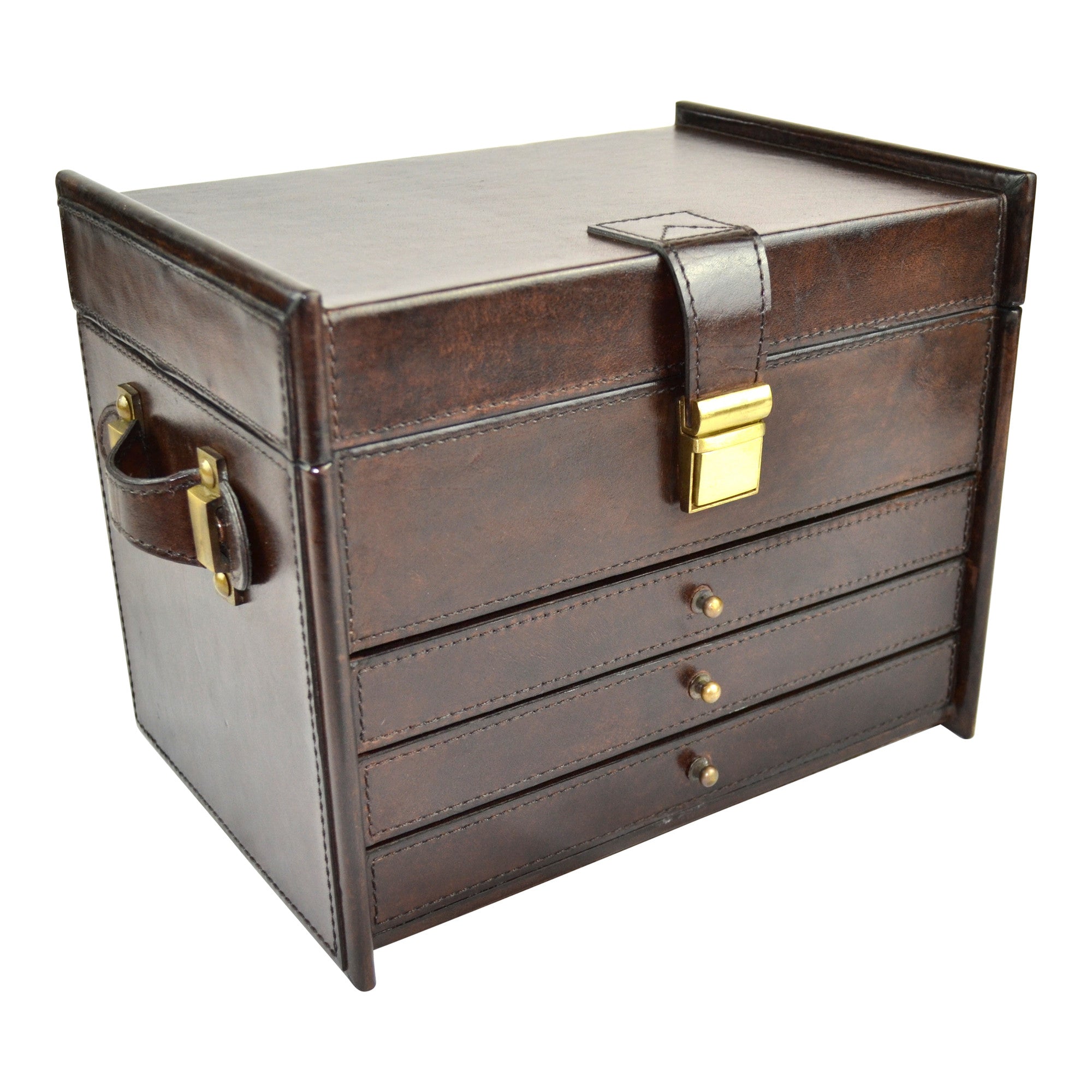 Large Dark Brown Buffalo Leather Jewellery Box L20cm