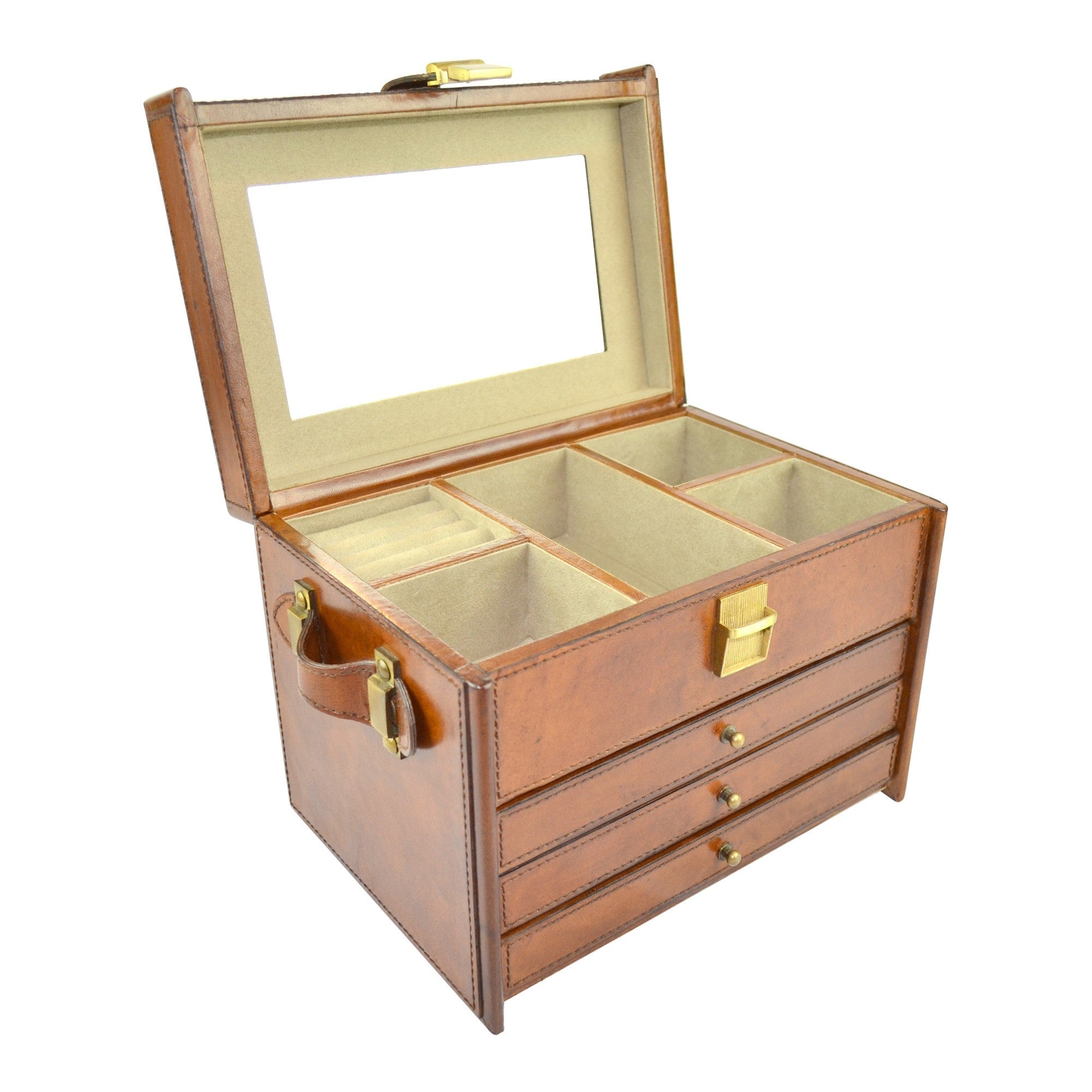 Large Tan Buffalo Leather Jewellery Box L20cm