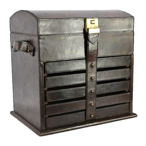 Very Large Dark Brown Buffalo Leather Jewellery Box, Length 25cm