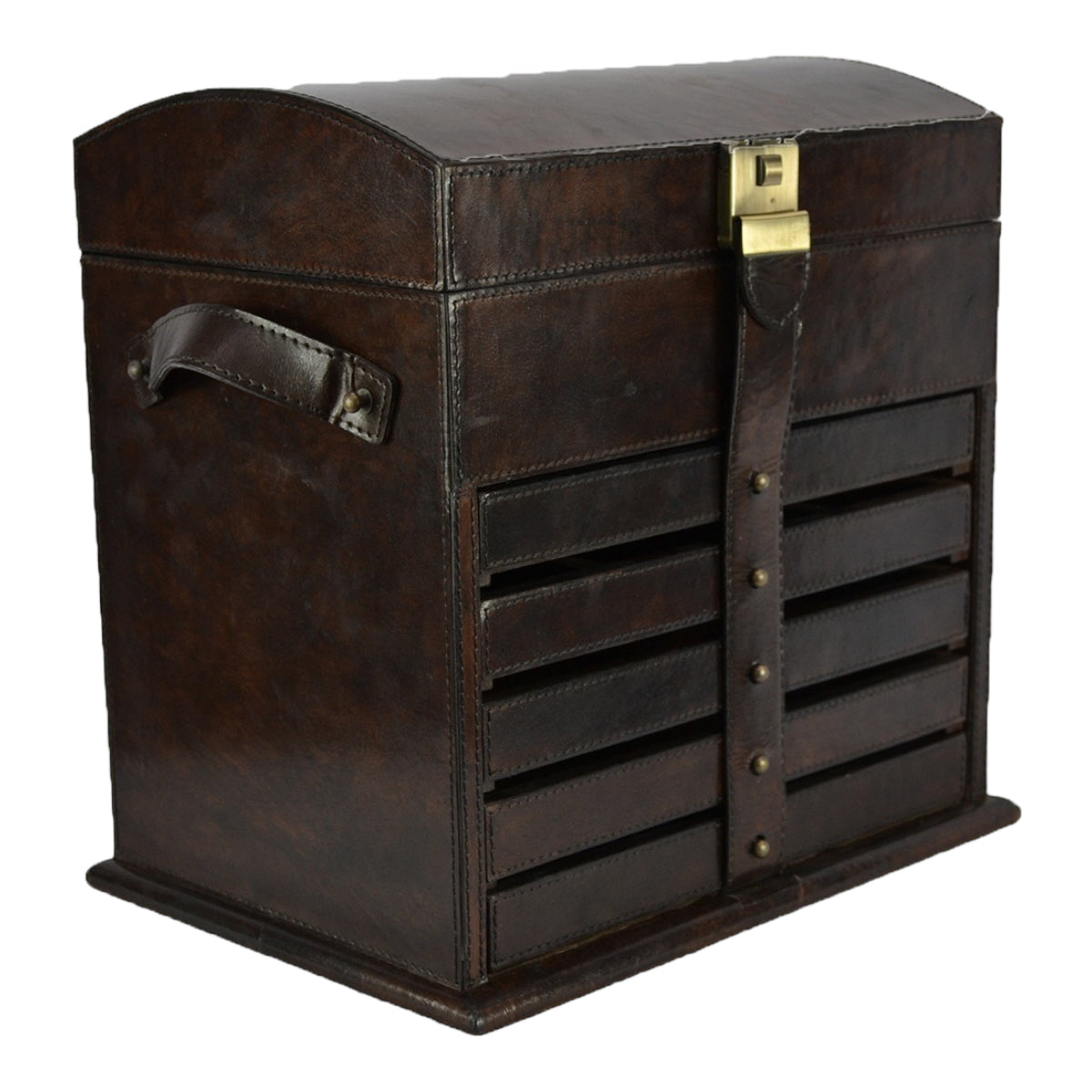 Very Large Dark Brown Buffalo Leather Jewellery Box L25cm