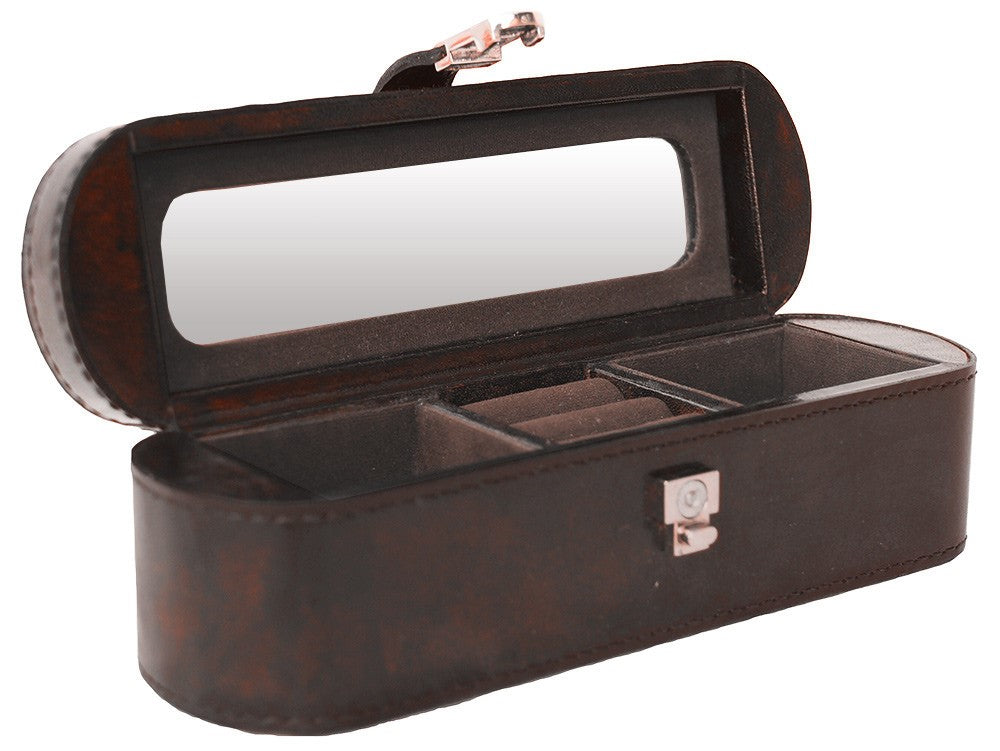 Dark Brown Buffalo Leather Jewellery Box L21cm