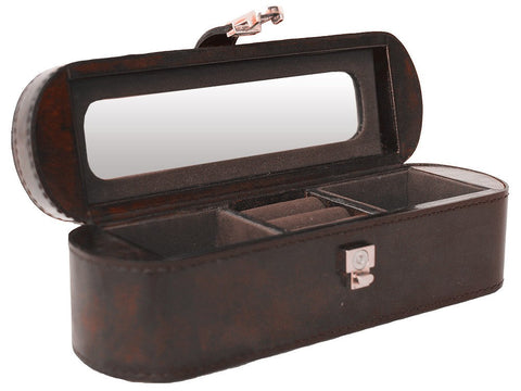 Dark Brown Buffalo Leather Jewellery Box, Length 21cm