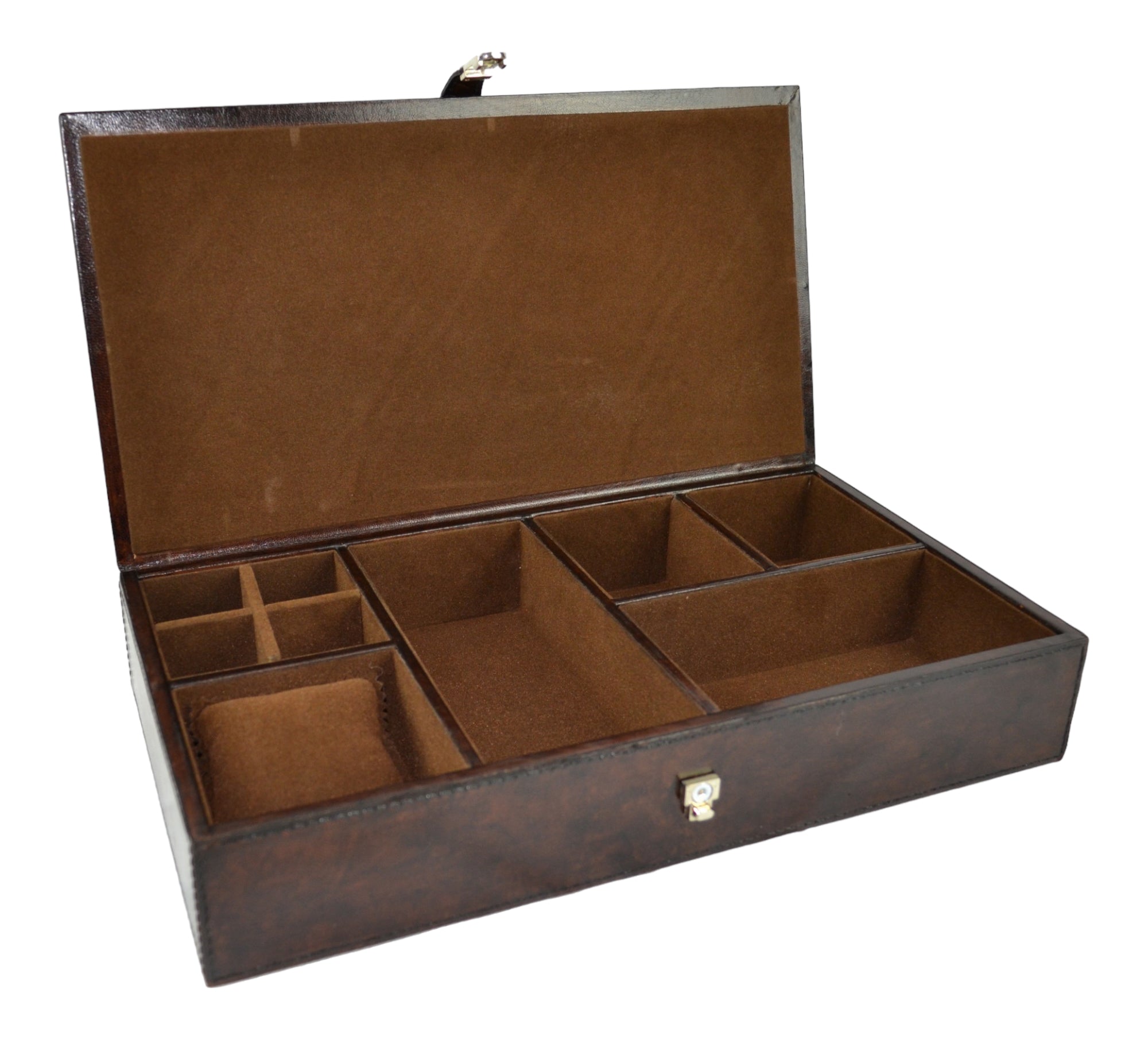 Dark Brown Buffalo Leather Jewellery Box L36cm