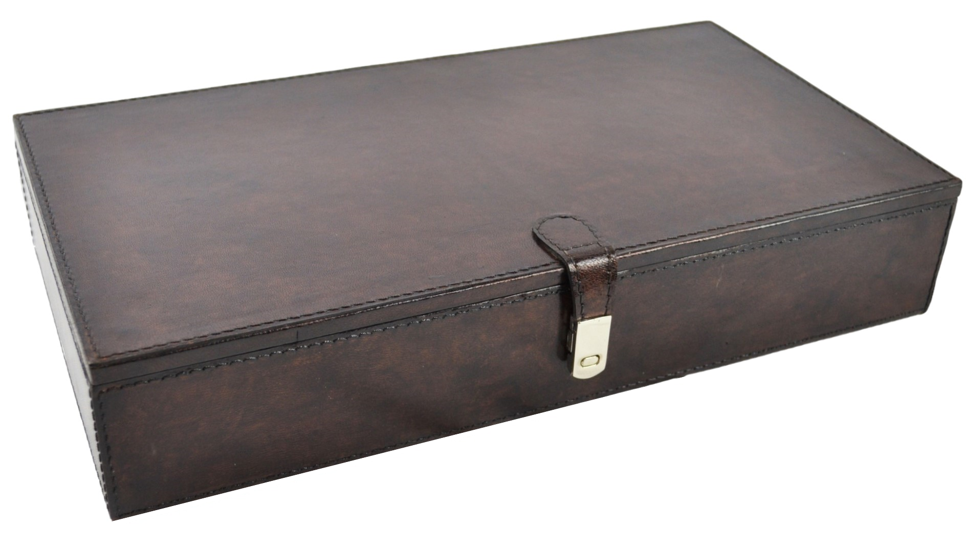 Dark Brown Buffalo Leather Jewellery Box L36cm