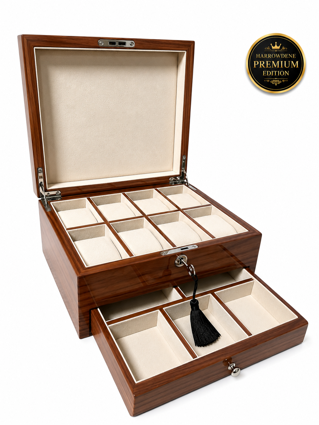 Harrowdene® Amberwood 8-Watch Box with Drawer — Premium Edition